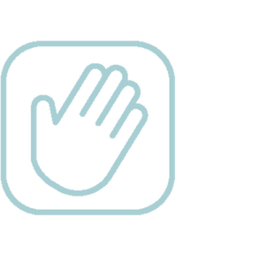 An icon of a hand in a square on a white background.