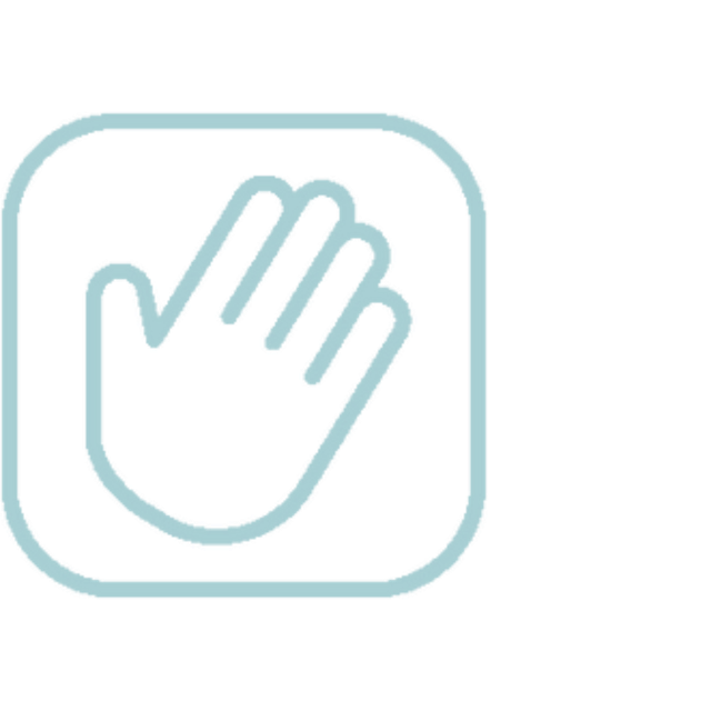 An icon of a hand in a square on a white background.