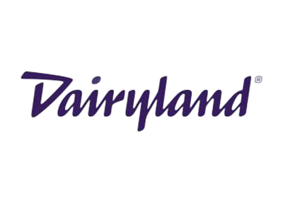 Dairyland logo in purple script on a white background.