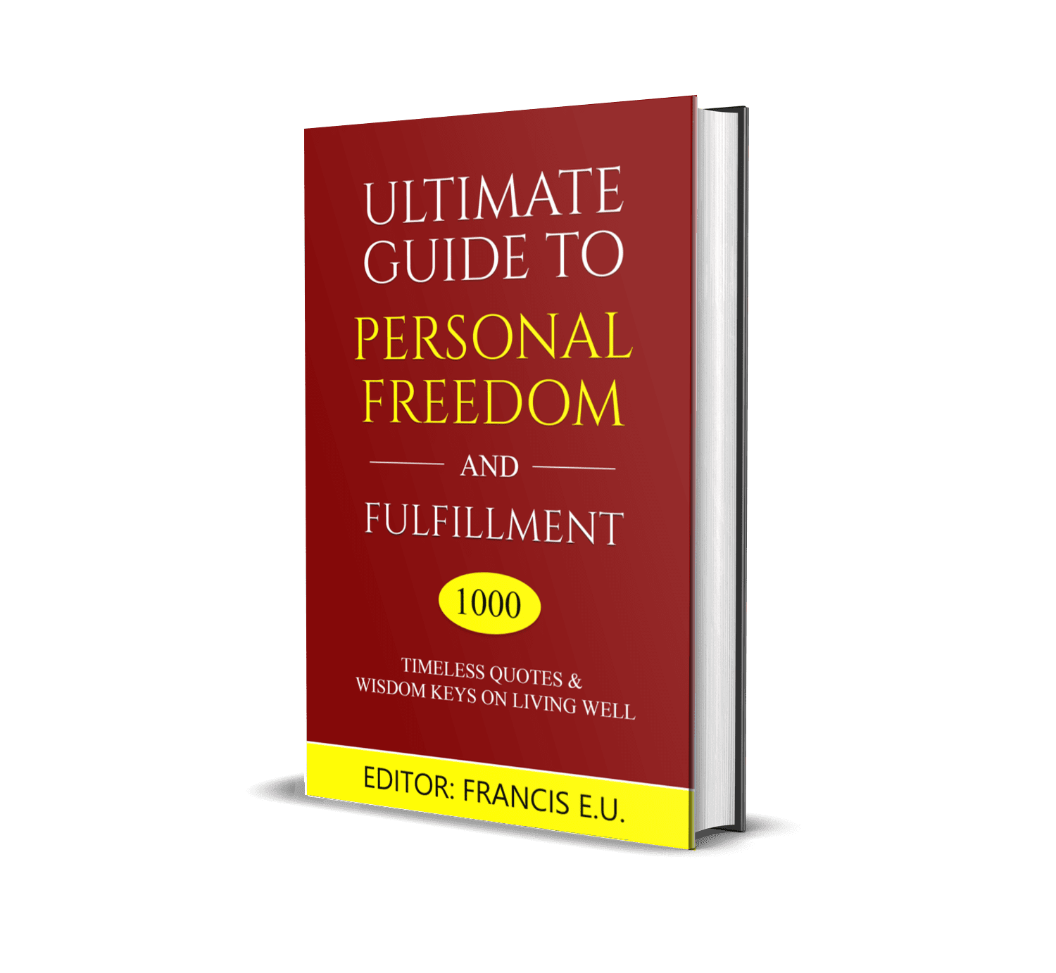 Red book cover reading “Ultimate Guide to Personal Freedom and Fulfillment” with yellow accents