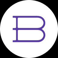 A purple capital letter B in a serif font, centered on a white circular background.