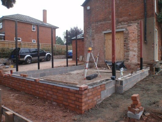 Brick wall being built