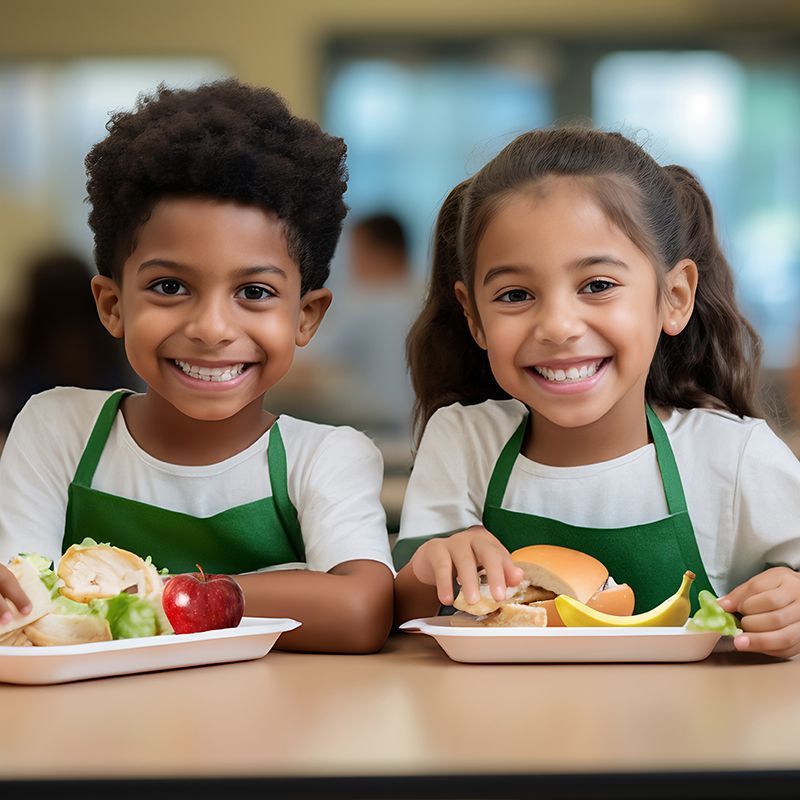 a boy and a girl are sitting at a table with plates of food from Home Grown Springfield