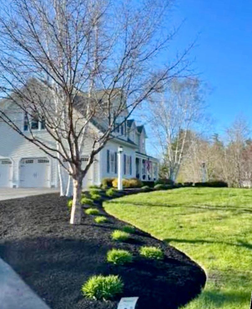 Two-story brick house with black shutters, large arched window, and landscaped front yard.