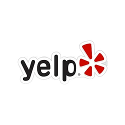 Yelp logo with black text and a red starburst icon.