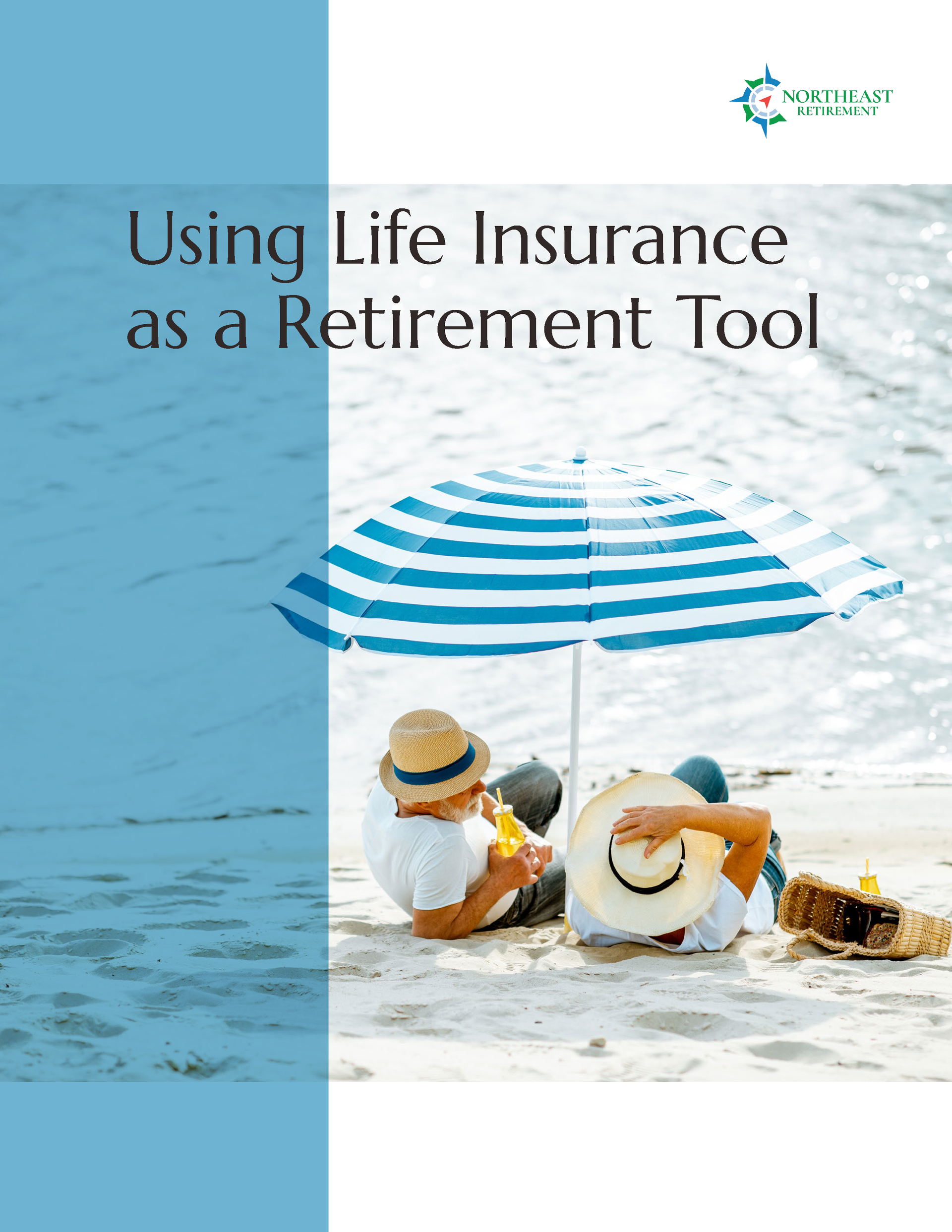 A couple is sitting under an umbrella on the beach.