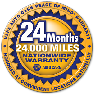 NAPA Auto Care Peace of Mind Warranty seal for 24 months or 24,000 miles, honored nationwide at participating locations. | Waggener Brake and Auto Repair