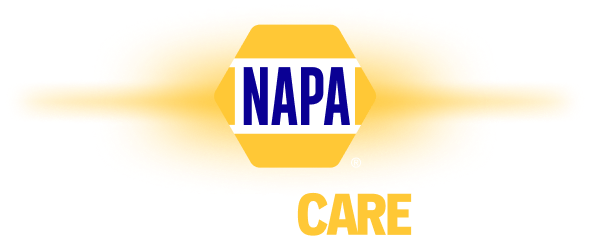 NAPA CARE logo with the blue NAPA text inside a yellow hexagon and the word CARE in yellow beneath it. | Waggener Brake and Auto Repair