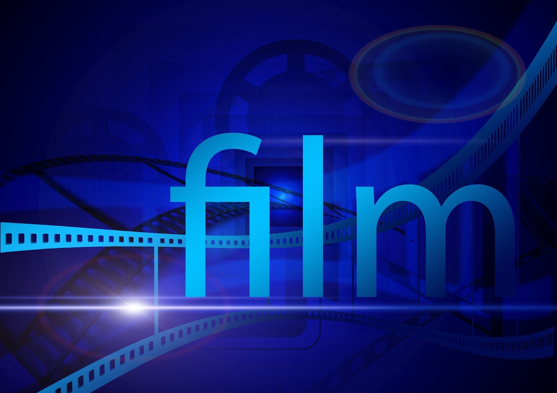 The word film is written in blue letters on a blue background.