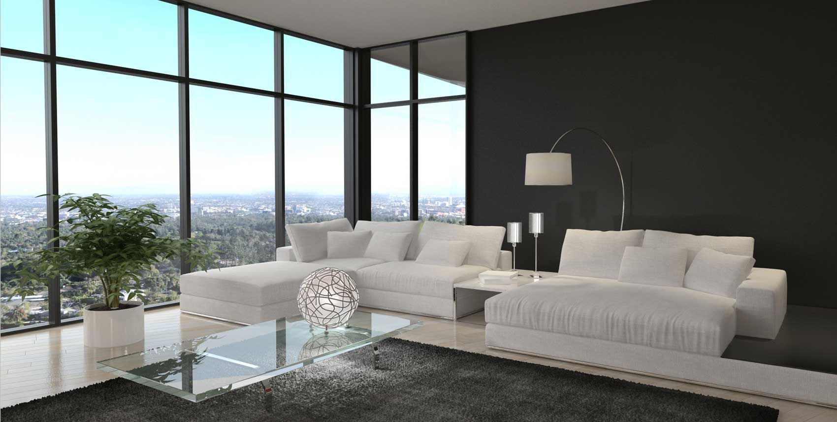 A Living Room With A White Couch And A Black Wall — GGS Alice Glass & Aluminium In Ciccone, NT