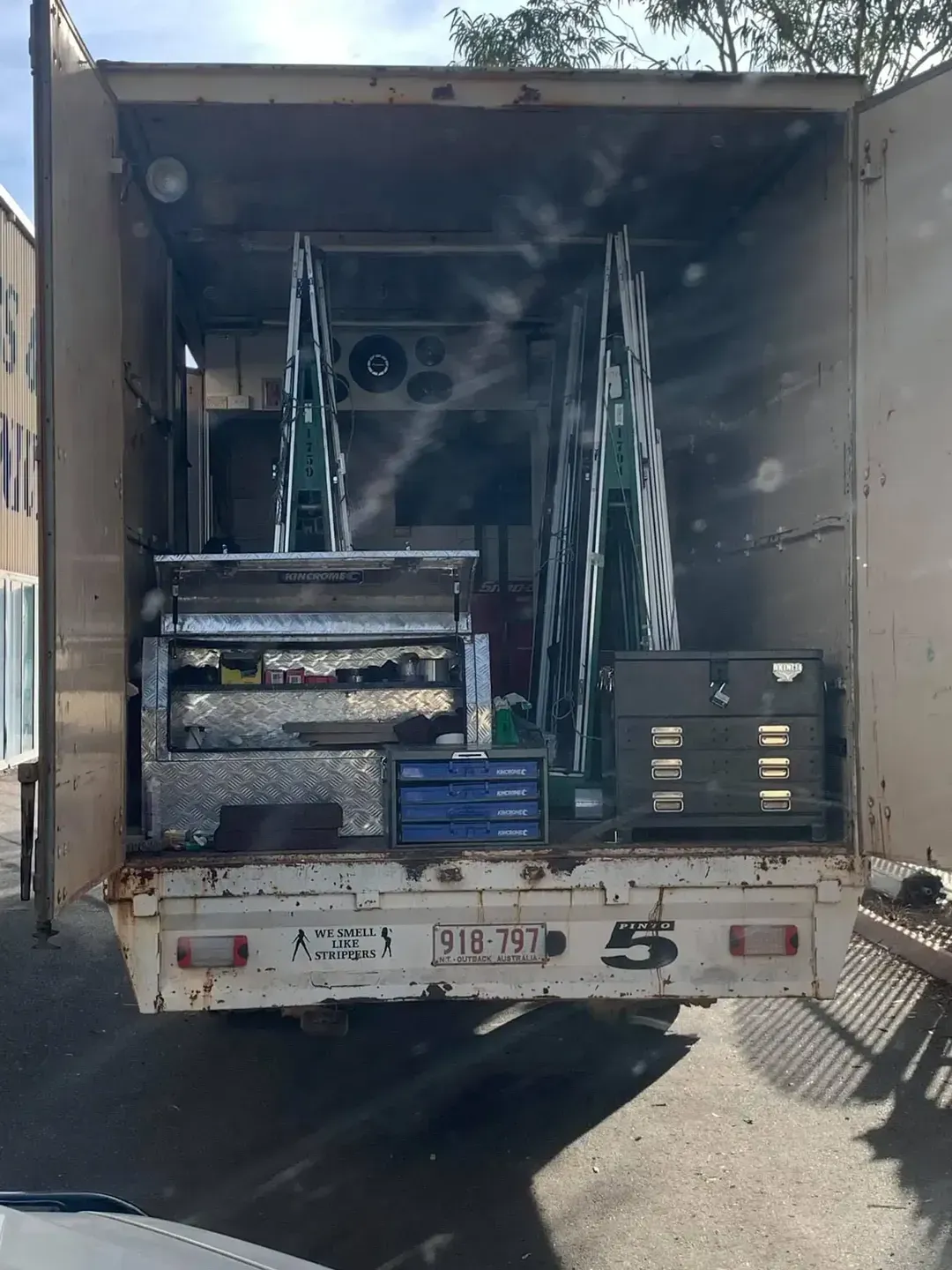 The Back Of A Truck With A Lot Of Tools In It — GGS Alice Glass & Aluminium In Ciccone, NT