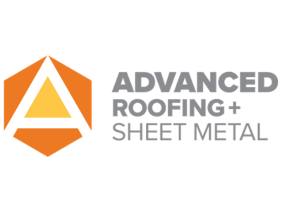 Orange roof icon with gray text reading “Advanced Roofing + Sheet Metal”