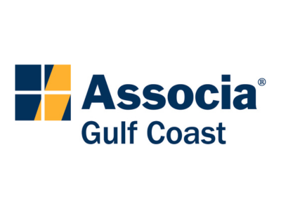 Associa Gulf Coast logo with blue and orange square icon and navy text on white background