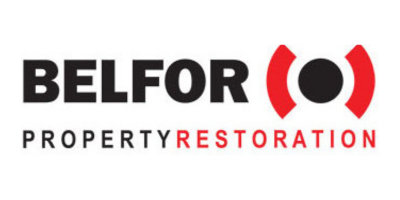 BELFOR Property Restoration logo in black and red with circular red icon