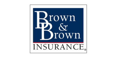 Brown & Brown Insurance logo with blue square and white serif text