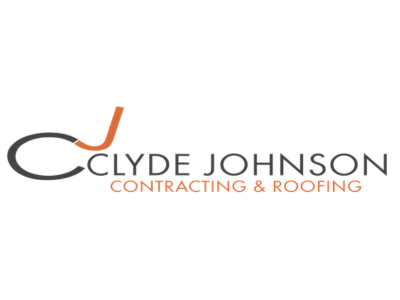 Clyde Johnson Contracting & Roofing logo in gray and orange on a white background