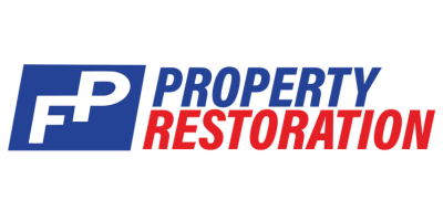 Property Restoration logo with blue FP icon and blue/red text on white background