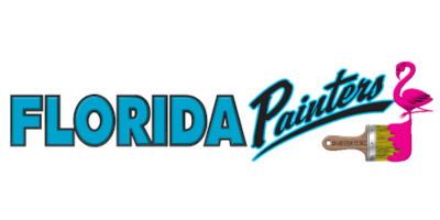 Florida Painters logo with blue text, a paintbrush, and a pink paint splash