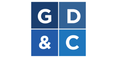 Blue square logo with white letters G, D, &, and C in a 2x2 grid.
