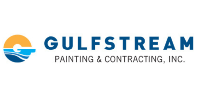 Gulfstream Painting & Contracting, Inc. logo with blue text and orange-blue sun and wave icon