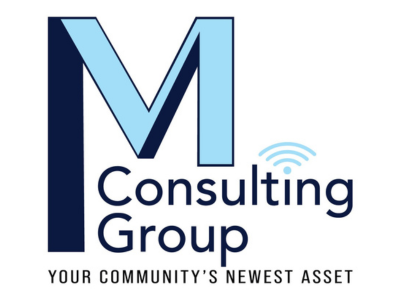 M Consulting Group logo with navy and light blue “M” and tagline “Your community’s newest asset”