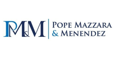P&M logo in blue, with the text “Pope Mazzara & Menendez” in navy