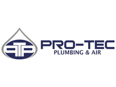 PRO-TEC Plumbing & Air logo in blue and gray with a house and pipe icon
