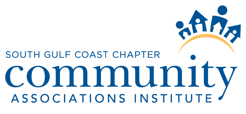 South Gulf Coast Chapter Community Associations Institute logo in blue and gold with stylized house figures