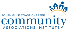 South Gulf Coast Chapter Community Associations Institute logo in blue and gold with stylized house figures