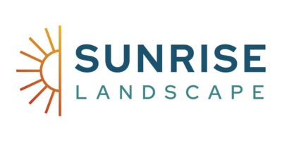 Sunrise Landscape logo with orange sun graphic and blue-green text
