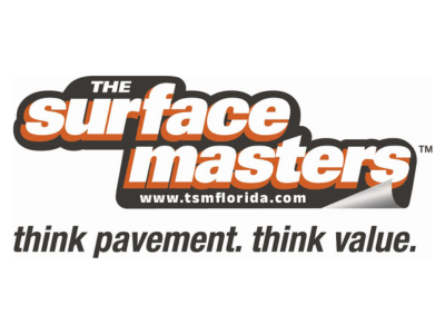 The Surface Masters logo with orange and gray text and the tagline “think pavement. think value.”