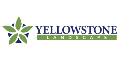 Yellowstone Landscape logo with green-and-blue leaf icon and blue text on a green bar