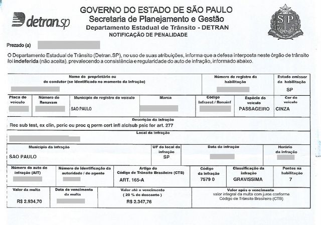 Infração de Trânsito Art.187 I CTB