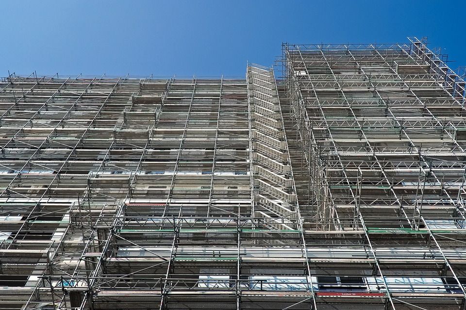 scaffolding poles in a building