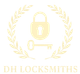 A logo for d.h locksmiths shows a padlock and a key in a laurel wreath.