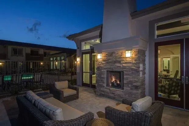 outdoor fire place at night 