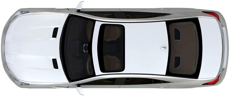 Top-down view of a white car with a sunroof, parked outside.