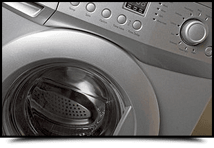 close up of a silver washing machine