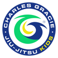 Charles Gracie Jiu-Jitsu Kids logo: Blue and green circular emblem with stylized letter "G" and text.