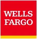 Wells Fargo logo: white text on a red square with a thin yellow horizontal stripe at the bottom.