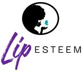 Logo for Lip Esteem with a circular graphic of a silhouette blowing a teal butterfly, above the purple text "Lip ESTEEM".