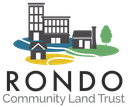 Logo for Rondo Community Land Trust with stylized buildings and a tree over blue, yellow, and green circular shapes.