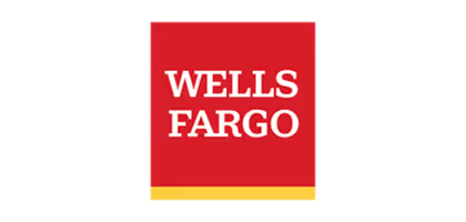Wells Fargo logo featuring red square background, white text, and a yellow horizontal bar at the bottom.