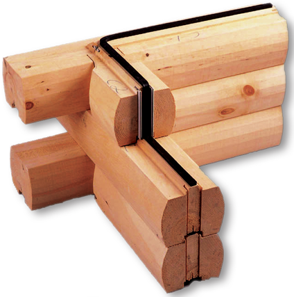 A corner of a log cabin with the letter c on it