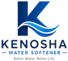 Kenosha Water Softener Logo with Large Letter K, Blue Wave Graphic, Better Water Tagline, and Company Name in Kenosha, WI
