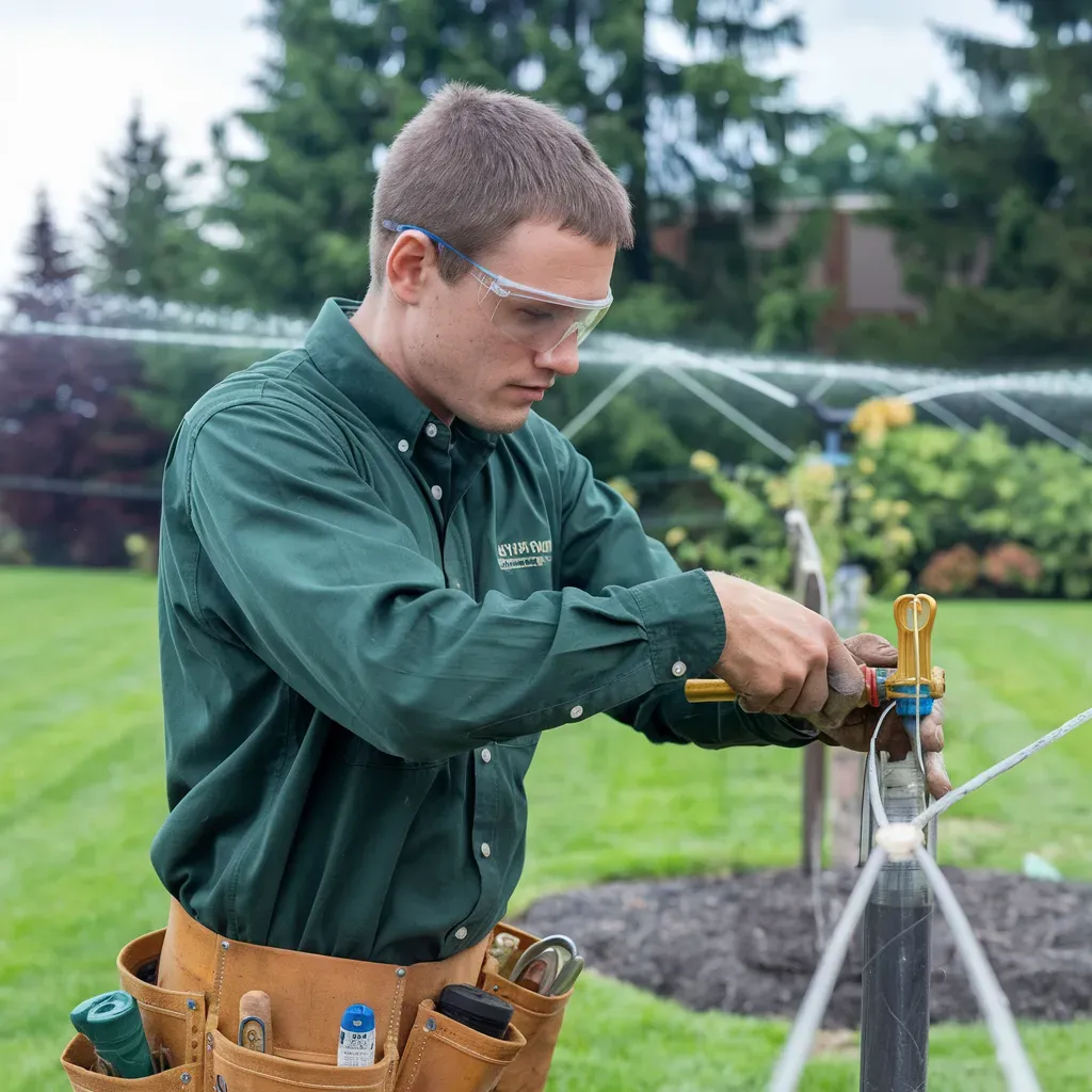 A man in a green shirt is working on a hose