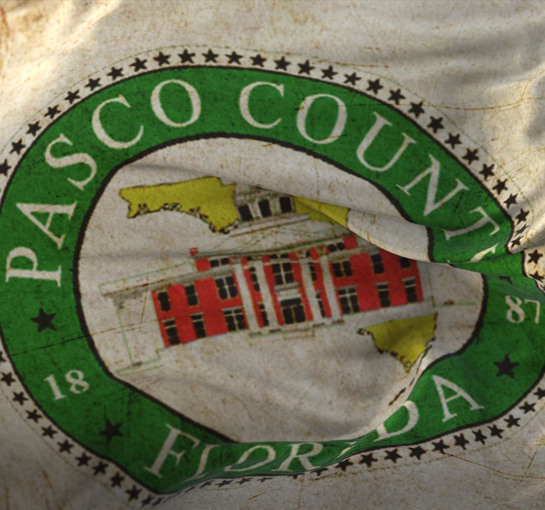 The flag of pasco county florida is waving in the wind