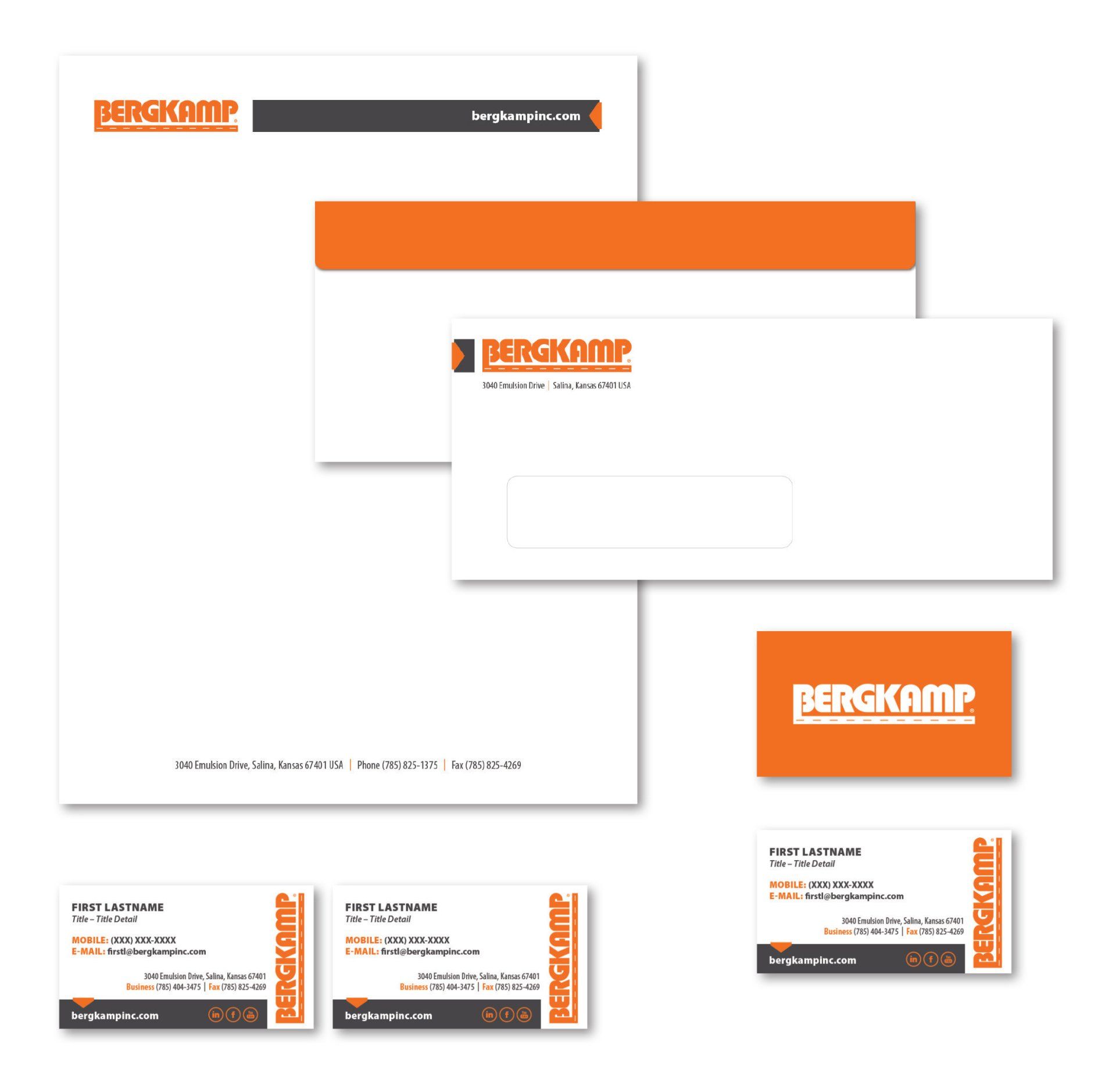 A set of business cards and envelopes for bergkamp
