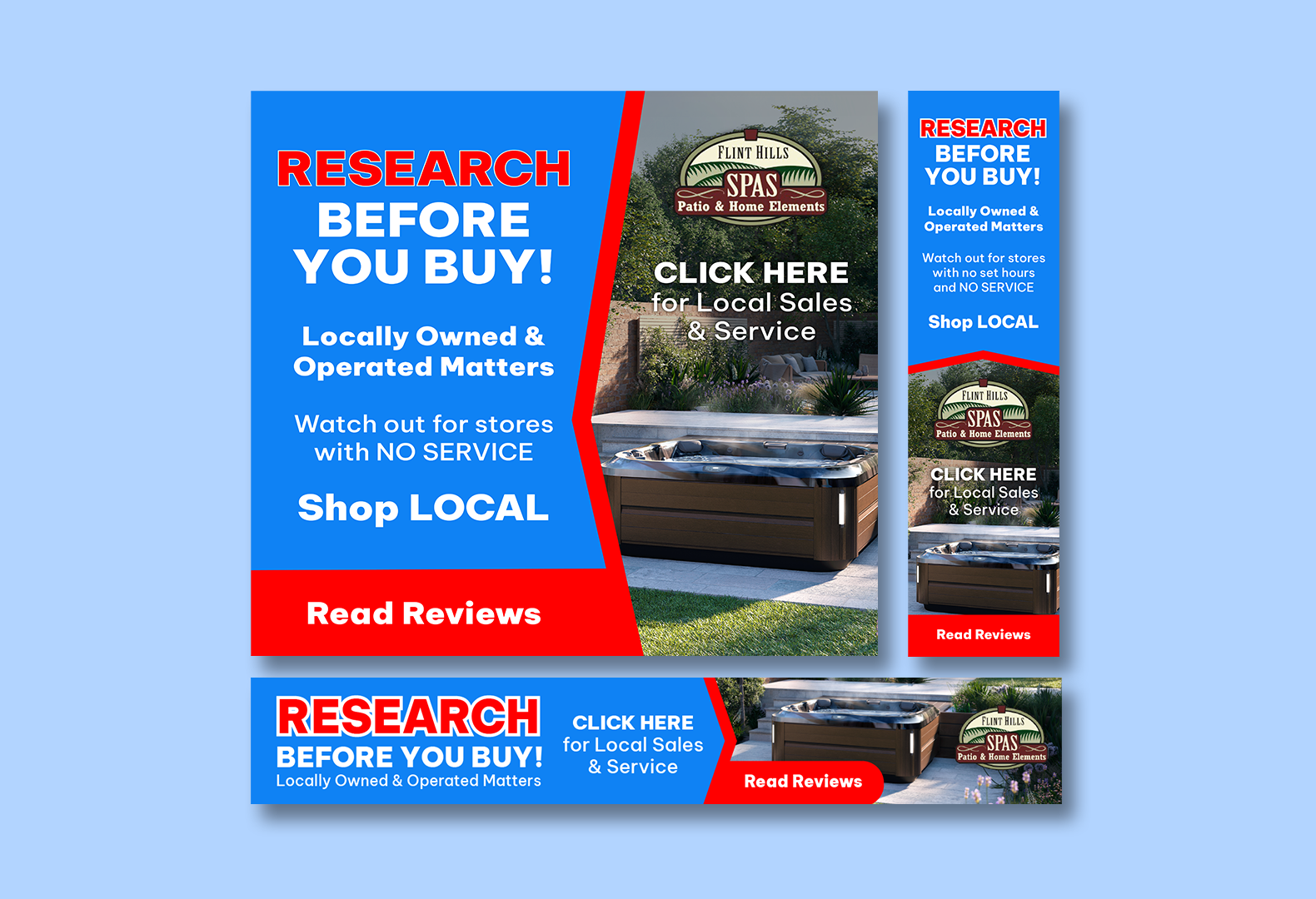 A set of banners for a hot tub company.