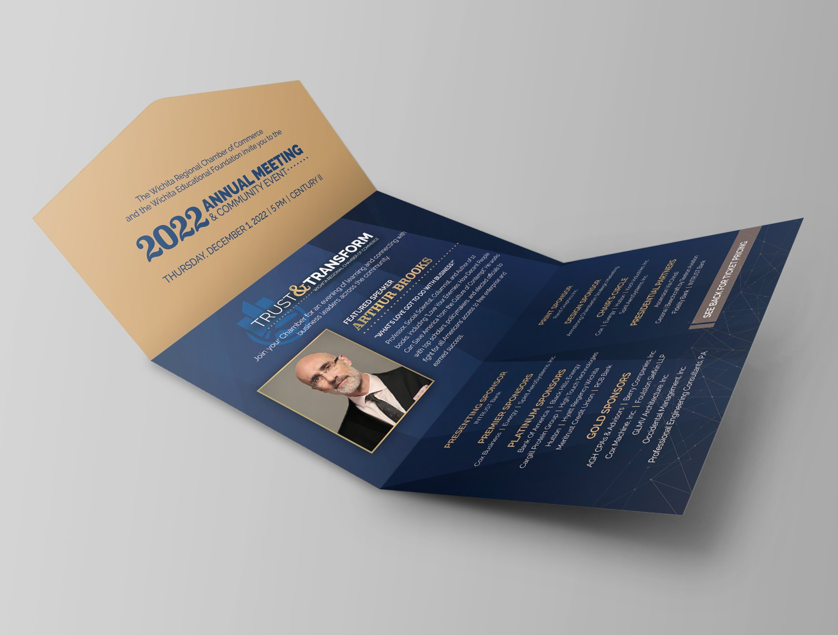 A folded brochure for a 2022 annual meeting